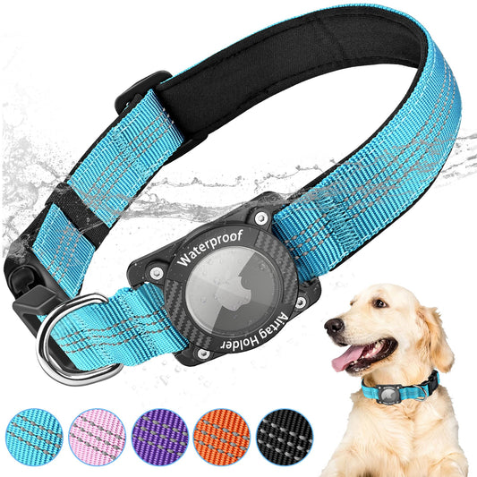 ReflectaTrack Nylon Dog Collar with Airtag Holder